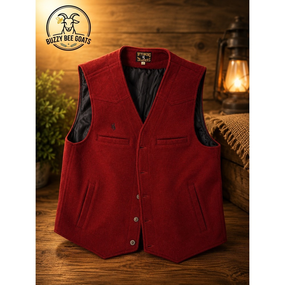 WYOMING TRADERS WOOL WESTERN VEST RED SNAP FRONT MADE IN USA MEN'S XL